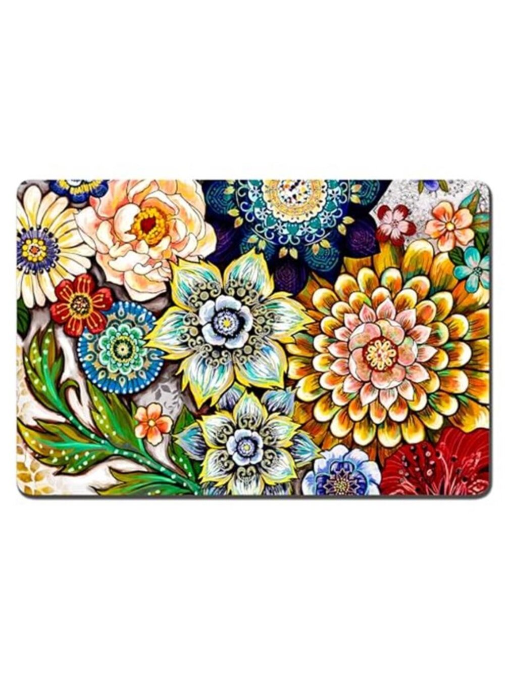Dog Food Mat 12" x 19" Flower Absorbent Dog Cat Bowl Mat for Food